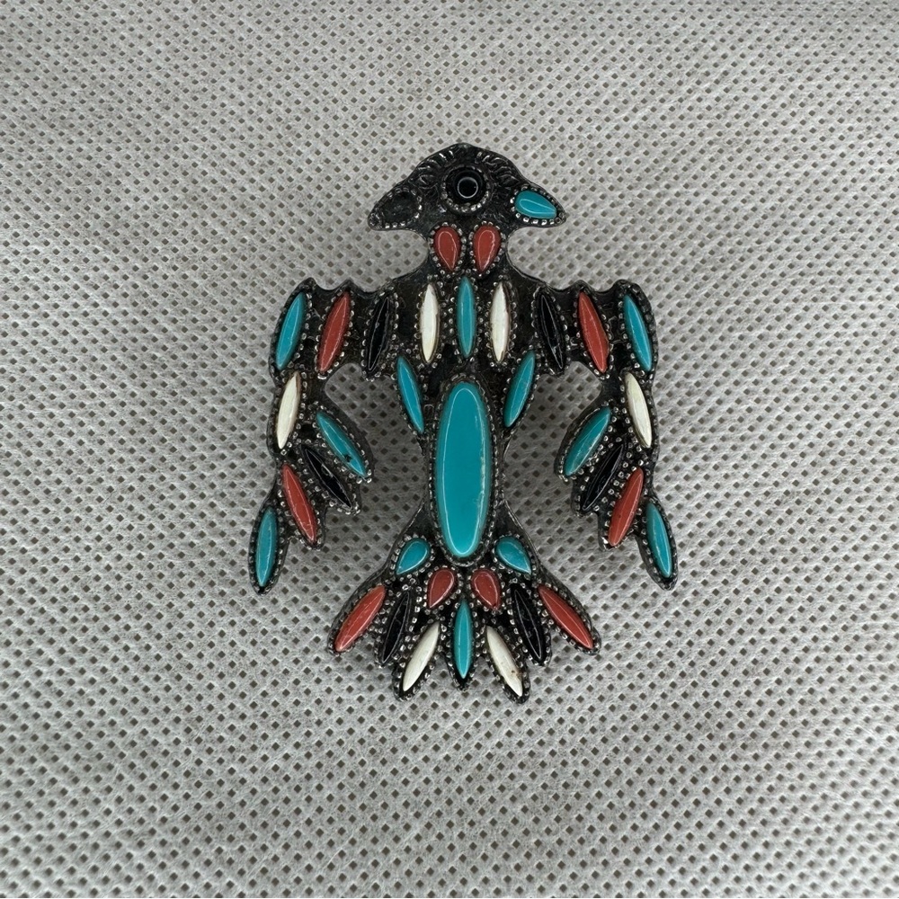 Vintage Sanford Sancrest Thunderbird Brooch Silver Tone Faux Stones 2”